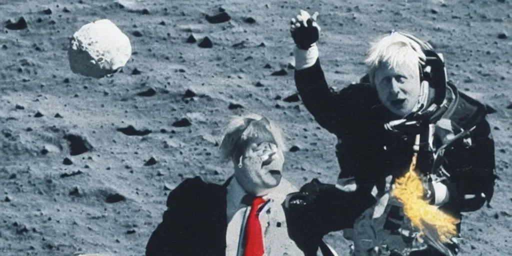 Image similar to boris johnson, moon landing