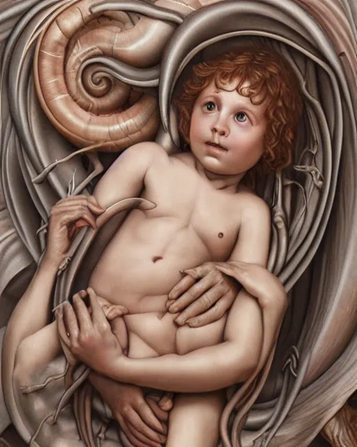 Image similar to newborn from alien by evelyn de morgan, by hr giger, hd, hyper detailed, 4 k