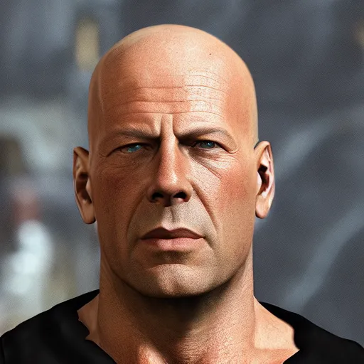 Prompt: a 20 years old Bruce Willis,not completely bald, as a buffed gears of war 4 videogame character, undertailed, 8k render,