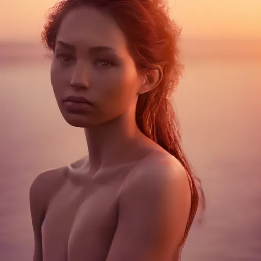 Prompt: portrait of a stunningly beautiful emotional female in soft light at sunset, depth of field, zeiss lens, detailed, symmetrical, centered, fashion photoshoot, by annie leibovitz and steve mccurry, david lazar, jimmy nelsson, breathtaking, 8 k resolution, extremely detailed, beautiful, establishing shot, artistic, hyperrealistic, beautiful face, octane render