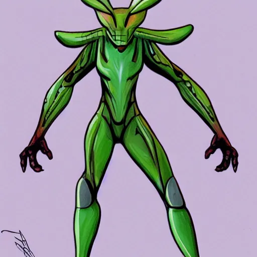 Prompt: concept art of a praying mantis themed superhero, high detail,