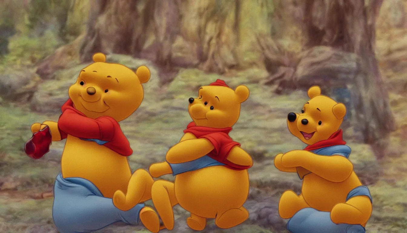 Image similar to realistic depiction of Winnie the Pooh, photorealistic, cinematic