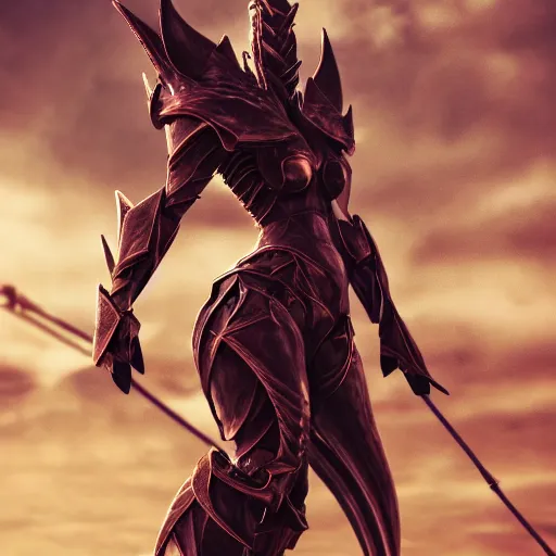 Image similar to highly detailed realistic stunning shot of a beautiful elegant anthropomorphic female dragon knightess doing a majestic pose, armor made of steel, sharp claws and tail, cloak flittering in the wind, high quality, HD octane render, epic cinematography, Artstation, Deviantart, Furaffinity