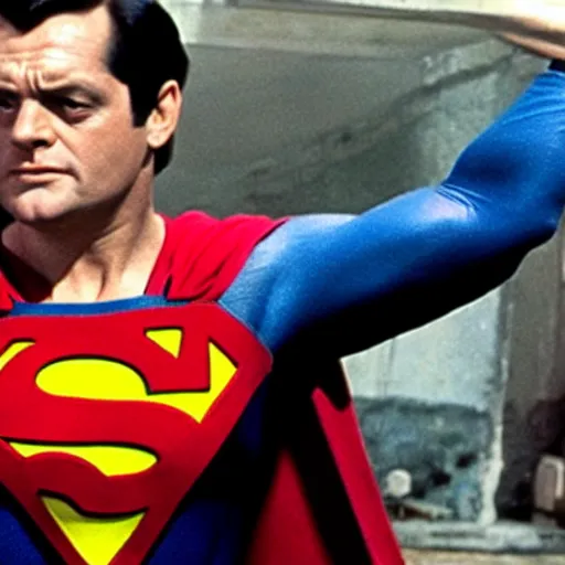 Image similar to David Jason as Superman, photo, movie still, realistic