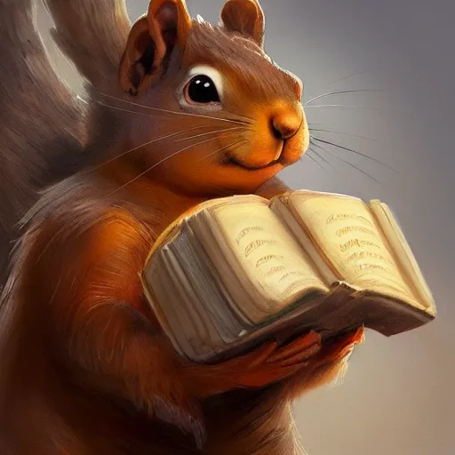 Image similar to a detailed portrait of a squirrel wizard holding an ancient book, by justin gerard and greg rutkowski, digital art, realistic painting, dnd, dungeons & dragons, character design, trending on artstation