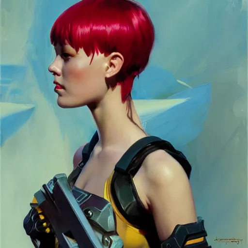 Image similar to greg manchess portrait painting of leeloo from the 5 th element as overwatch character, medium shot, asymmetrical, profile picture, organic painting, sunny day, matte painting, bold shapes, hard edges, street art, trending on artstation, by huang guangjian, gil elvgren, ruan jia, randy vargas, greg rutkowski