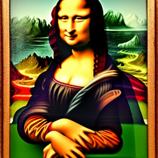 Image similar to a Mona Lisa painted by a 3 year old child with cryons,