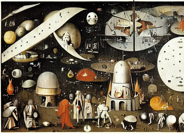 Prompt: moonbase by Hieronymus Bosch