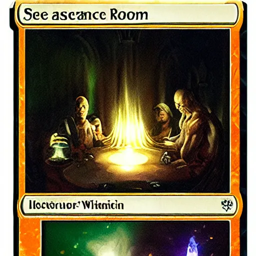 Image similar to a seance in a dark room with a white glow around a center table, fantasy art, magic : the gathering