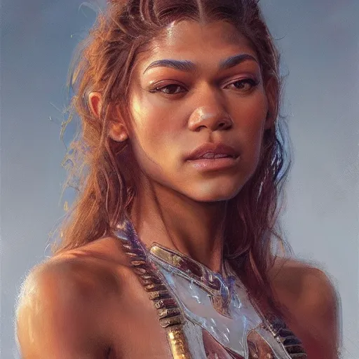 Prompt: zendaya, closeup portrait art by donato giancola and greg rutkowski, realistic face, digital art, trending on artstation, symmetry!!