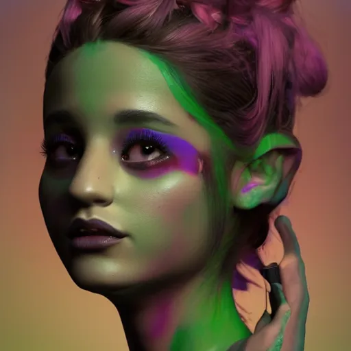 Prompt: Portrait of salvia trip faerie goddess Ariana Grande. Claymation. intricate abstract. intricate artwork. nightmare fuel. by Dave McKean. octane render, trending on artstation, greg rutkowski very coherent symmetrical artwork. cinematic, hyper realism, high detail, octane render, 8k, iridescent accents