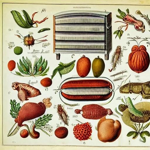 Prompt: anatomical diagram of a refrigerator, by maria sibylla merian