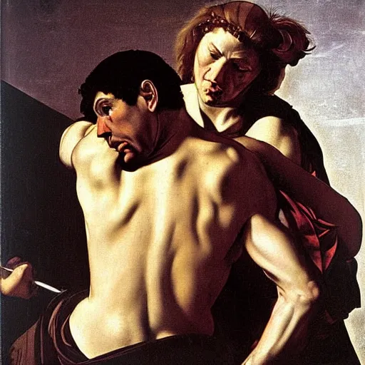 Prompt: achilles and hector by caravaggio