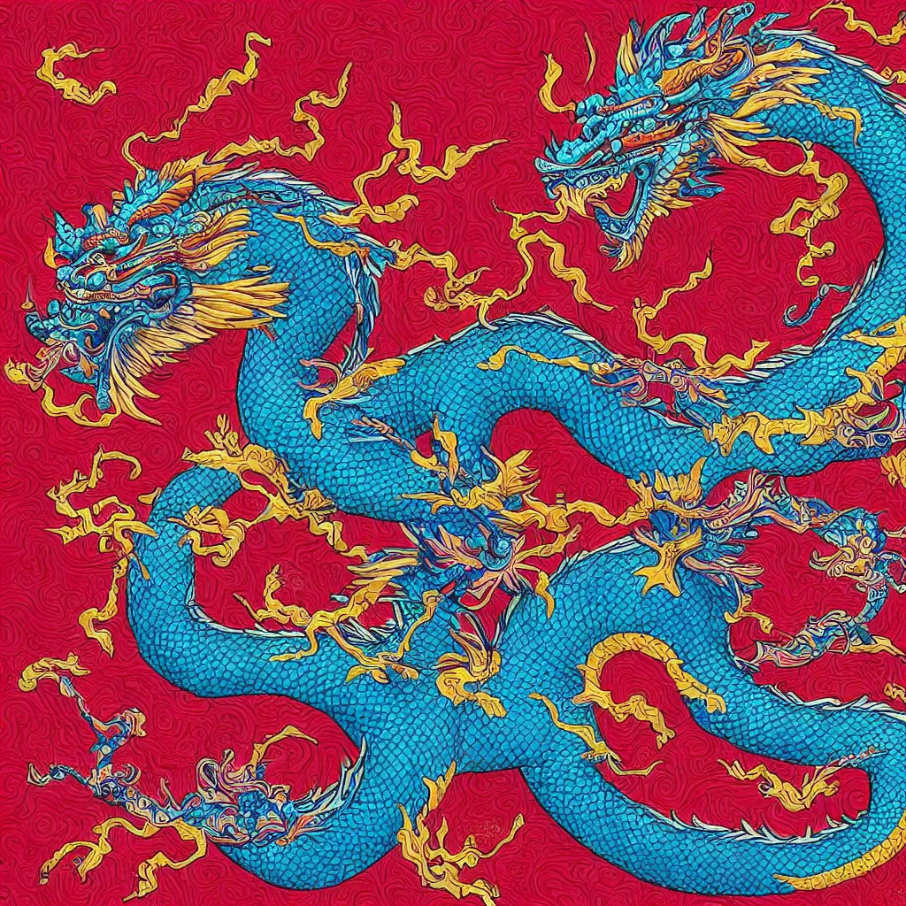 Prompt: beautiful epic traditional chinese dragon in harmonic colours, digital art