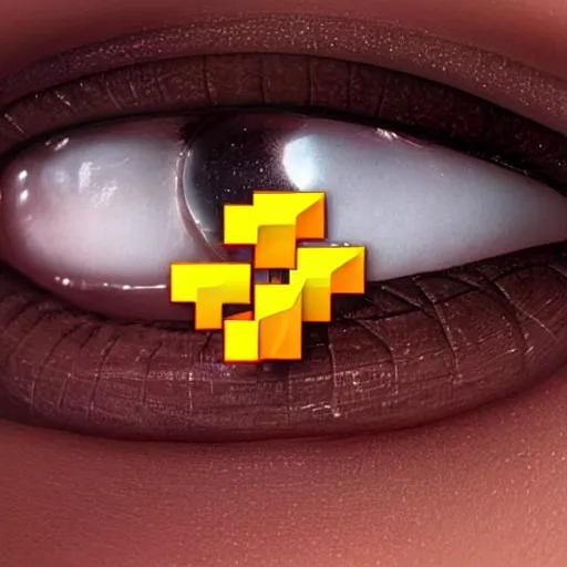 Image similar to A realistic close up photo of a man eating a pixelated 2D chery from Pacman, realistic, ultra high detail, 8k.