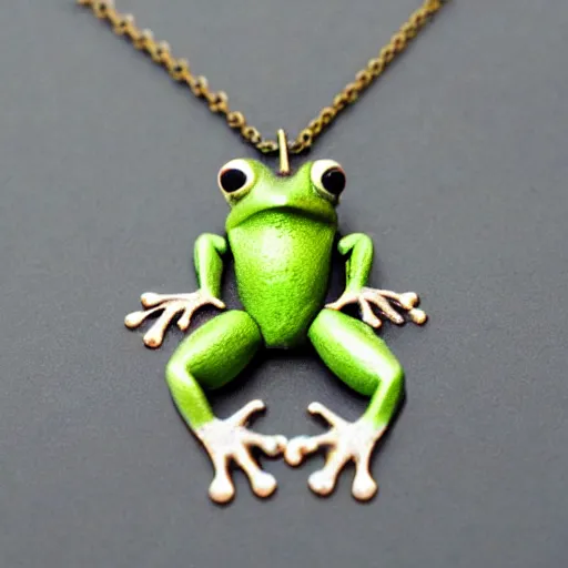 Prompt: a frog wearing a necklace