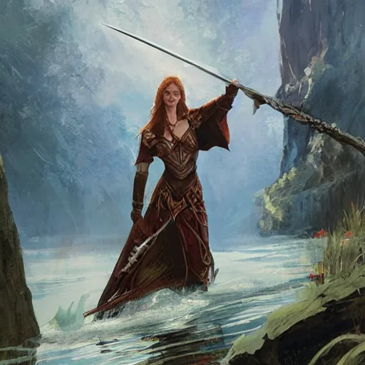 Image similar to the lady of the lake gives excalibur to king arthur by craig mullins and james gurney