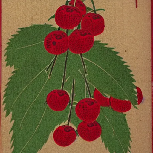 Prompt: Japanese woodblock print of a raspberry
