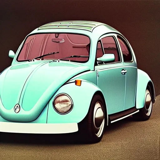 Image similar to Futuristic new Volkswagen Beetle with gullwing doors, retro futuristic, hyper realistic, award winning photograph, 1980 photo