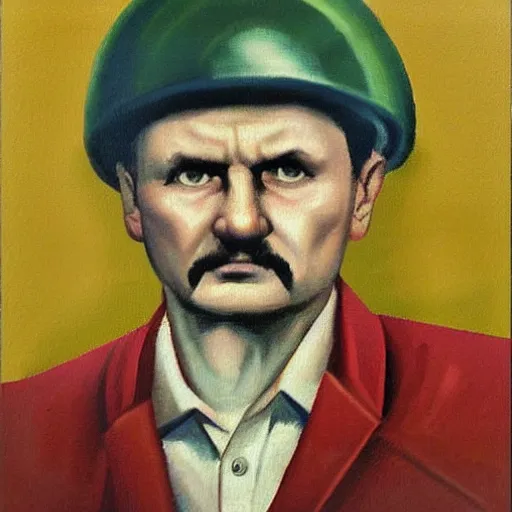 Image similar to a soviet propaganda painting of jarosław kaczynski