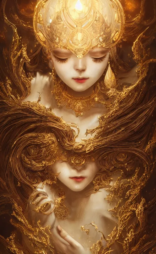 Image similar to desire and duality, masterpiece close to a candle in dark room, cinematic, powerful, moon beams dramatic light, highly, intricate gold elements, hollow souls, detailed, digital painting, artstation, concept art, sharp focus, illustration, art by kurozaki sakura, _Z eD_, dexiong gu