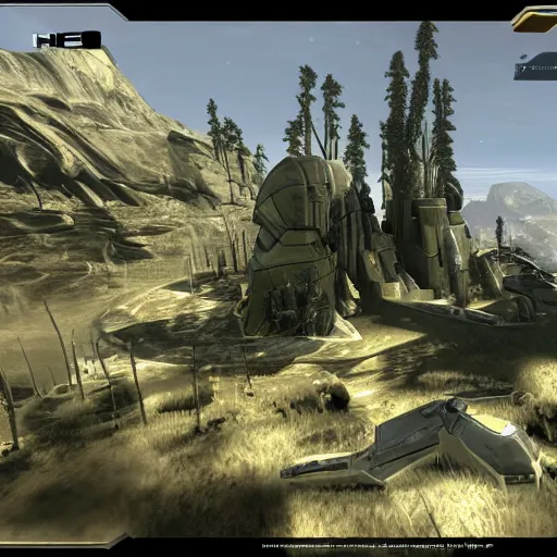 Prompt: i landscape from xbox halo (2001), landscape of halo