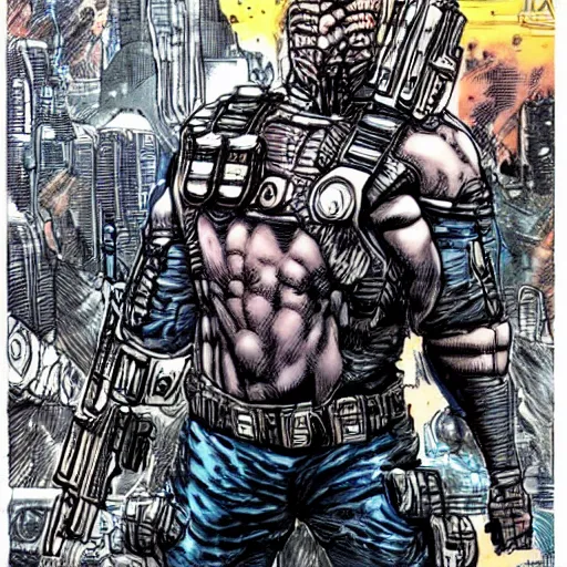 Prompt: sci - fi, dystopian bounty hunter, art by jim lee