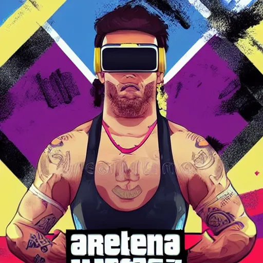 Image similar to wrestler characters wearing vr goggles, gta cover, apex legends trending on artstation, digital illustration