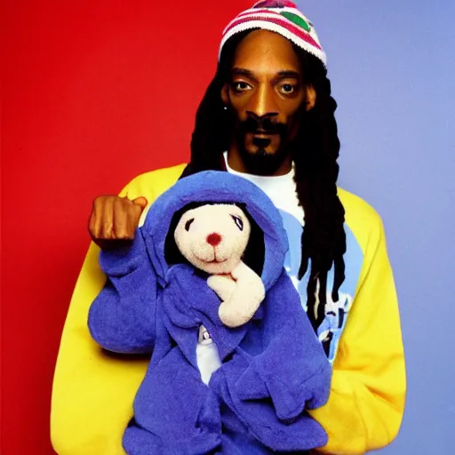 Image similar to Snoop Dogg holding a beanie baby for a 1990s sitcom tv show, Studio Photograph, portrait, C 12.0