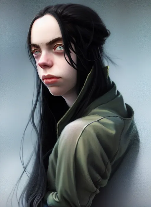 Prompt: Overlord Billie Eilish, slight smile, highly detailed, digital painting, artstation, concept art, sharp focus, illustration, art by wlop and J. C. Leyendecker and Edmund Bliar Leighton and Charlie Bowater