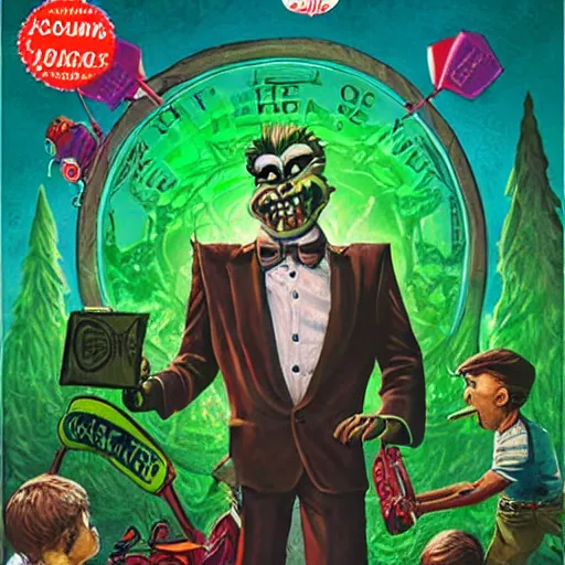 Image similar to goosebumps book cover, tim jacobus art, a mean mailman