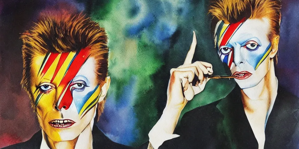 Image similar to david bowie, watercolor painting by salvador dali