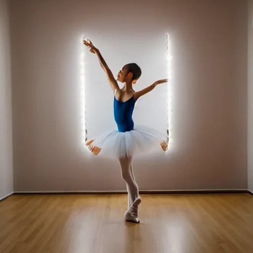 Image similar to photo of peanut dancing ballet, ballet studio, mirrors, 5 0 mm, beautiful photo