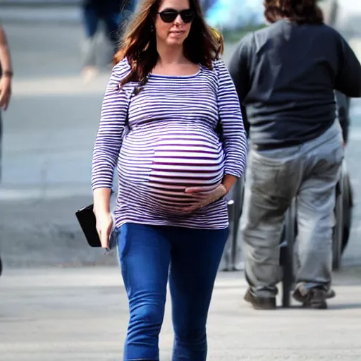 Image similar to Pregnant Alexandra D'addario walking down the street, paparazzi photo