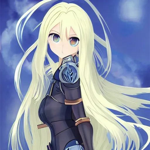 Image similar to a beautiful blond knight girl anime character