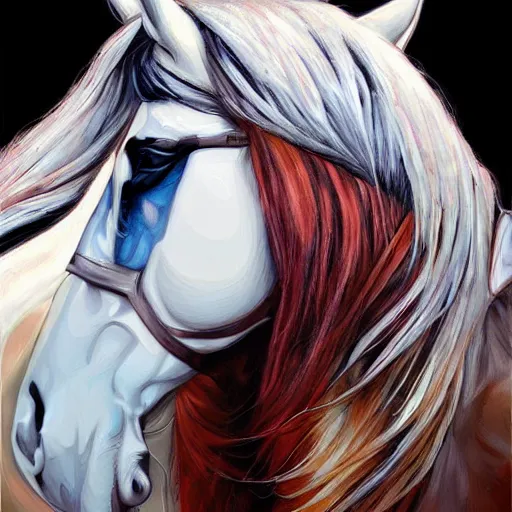 Prompt: beautiful horse by sandra chevrier, artstation, hd