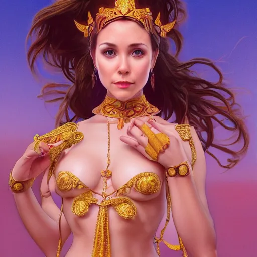 Prompt: wide angle full body portrait of I Dream of Jeannie, with a perfect face and perfect body, thin waist, pierced navel, intricate, single face, psychedelic, highly detailed, digital painting, artstation, concept art, smooth, sharp focus, illustration, Unreal Engine 5, 8K, art by artgerm and greg rutkowski and alphonse mucha