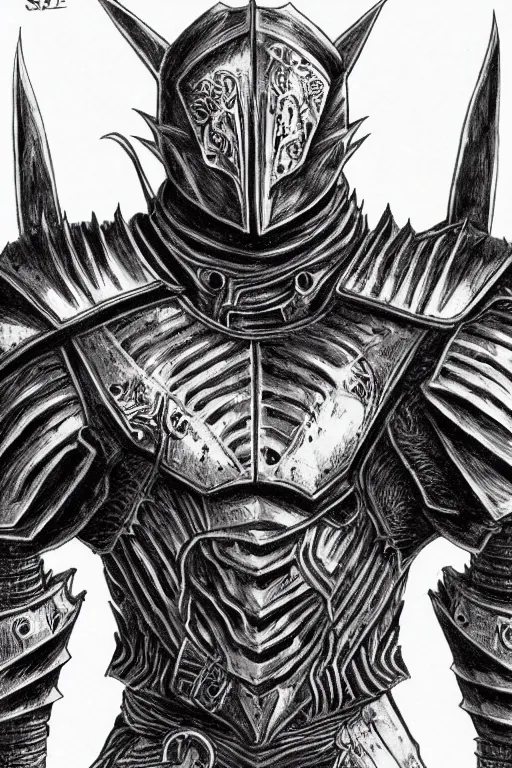 Image similar to armoured warrior, symmetrical, highly detailed, digital art, thorn themed armour, sharp focus, trending on art station, kentaro miura manga art style