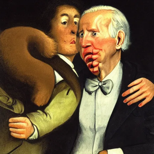 Image similar to painting of Joe Biden (Cronus) devouring Mitch McConnell (his son), by Goya