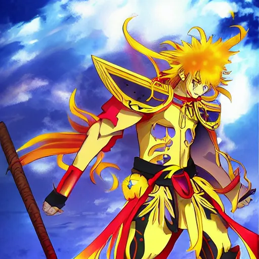 Image similar to warrior of sun, anime style, full armor