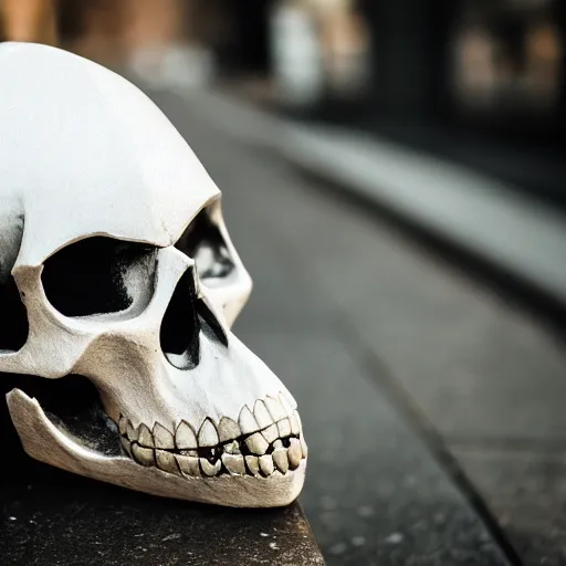 Prompt: high quality photo of skull shaped knight helmet, photography 4k, f1.8 anamorphic, bokeh, 4k, Canon, Nikon