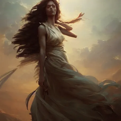 Image similar to a beautiful portrait of a wind goddess by Greg Rutkowski and Raymond Swanland, Trending on Artstation, ultra realistic digital art