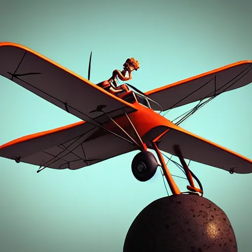 Prompt: full moon, figurines, travel, biplane!, propel, tilt shift, style of 3 d daz, occlusion, white clay, style of dave mckean, style of shuzo oshimi, style of will eisner, full of color, on white, smooth, thin sharp lines, detailed, octane render