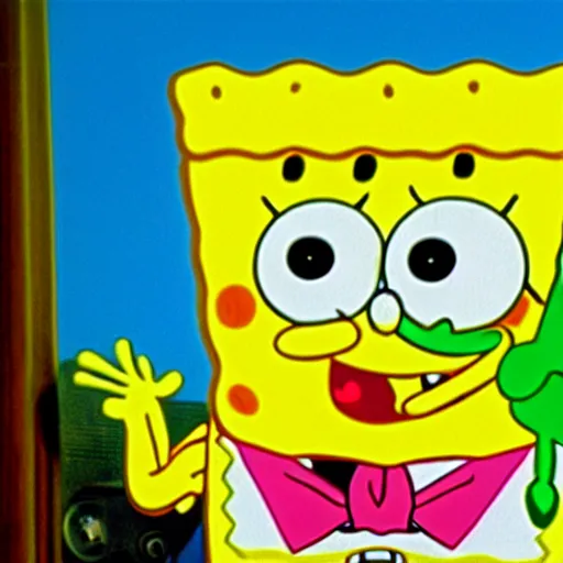 Image similar to spongebob squarepants in the sopranos, wearing bling, mafia movie, 1 6 mm, cinematic, high quality, color film grain