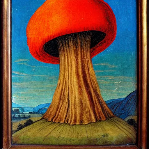 Prompt: 1 5 th century painting of a mushroom divinity