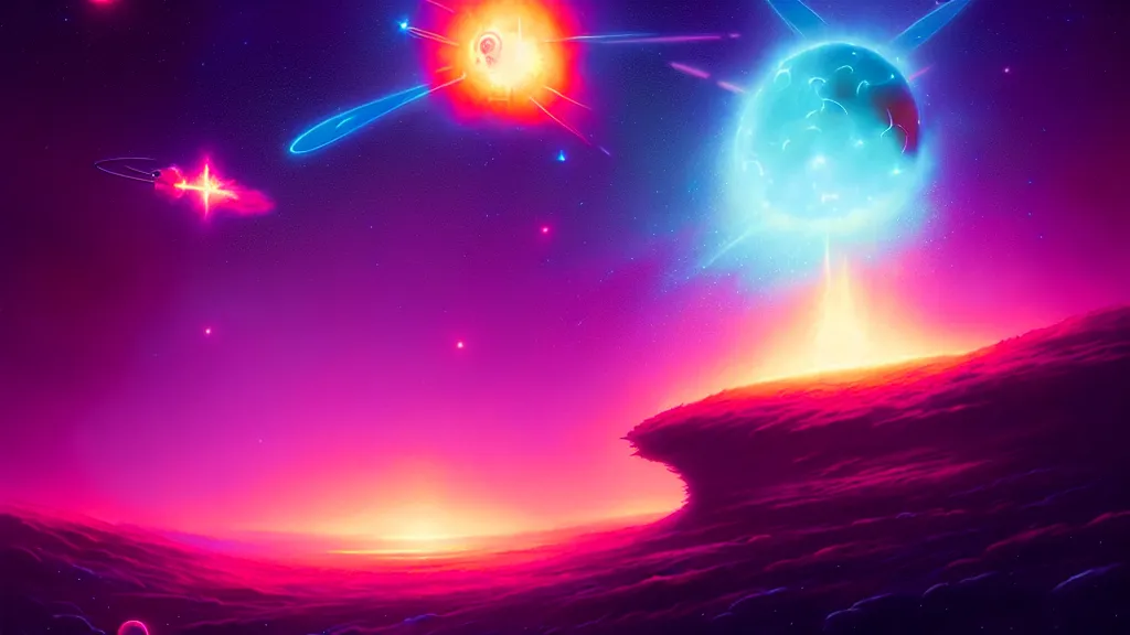 Prompt: celestial overlord war, death of a star by christopher balaskas and john harris and dan mumford and josan gonzalez and beeple, hyperrealistic, high detail, ultra detailed, space, nebula, sharp focus, stellar formation, astronomy, science
