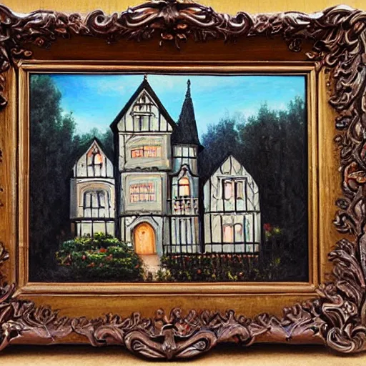 Image similar to gothic mansion oil painting