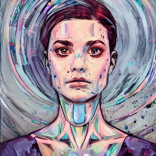 Image similar to woman portrait made out of paint, beautiful, cyborg, comic book art, time travel 🧭