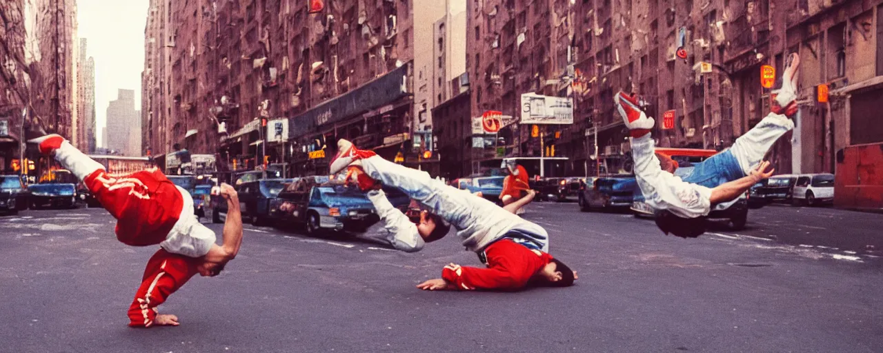 Prompt: 1 9 8 0's breakdancing next to a boombox,!!! spaghetti, nyc, afternoon light, detailed, canon 2 0 mm, wes anderson, kodachrome