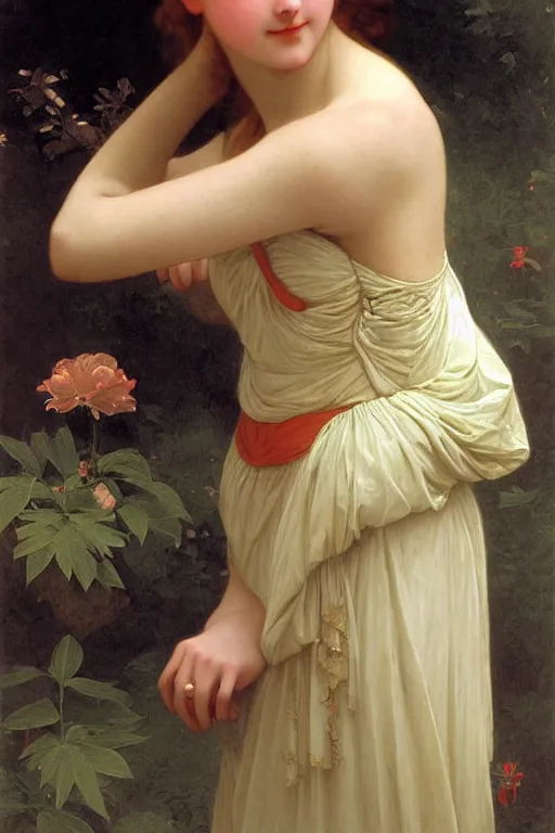 Image similar to princess peach, painting by william adolphe bouguereau